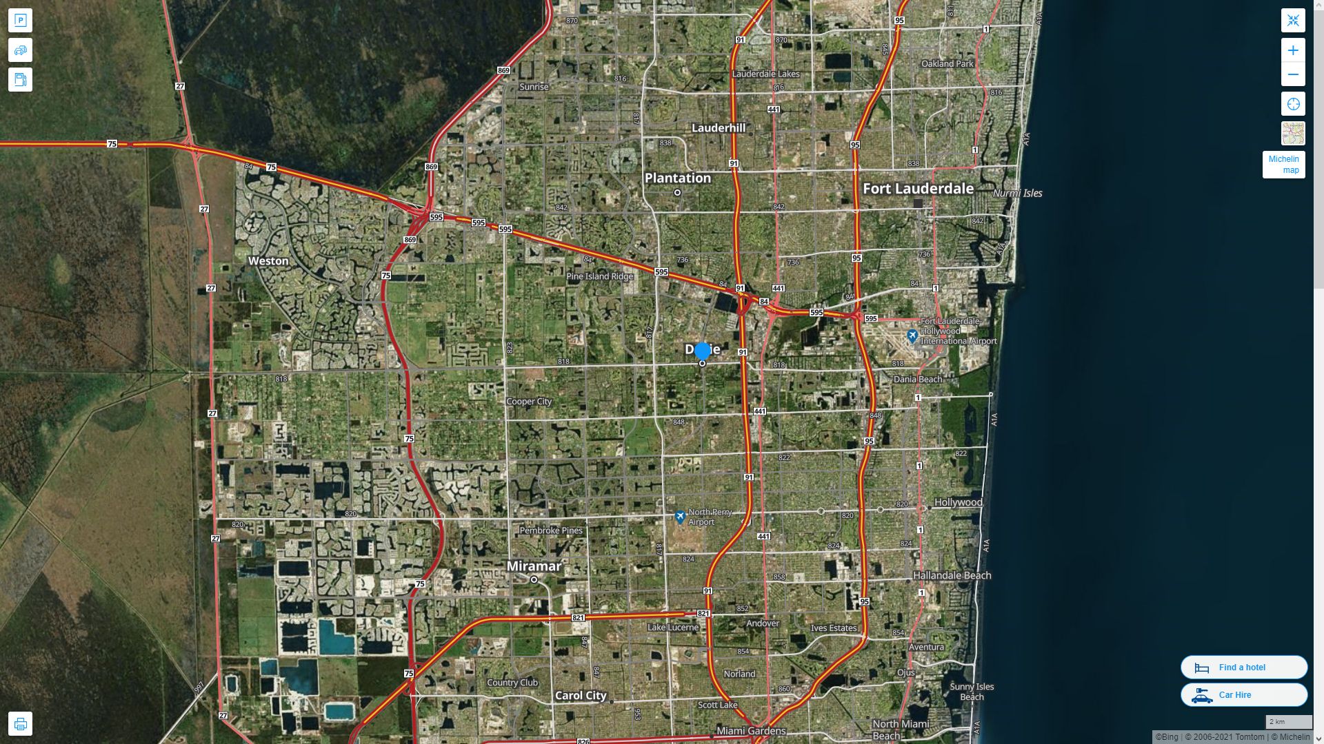 Davie Florida Highway and Road Map with Satellite View